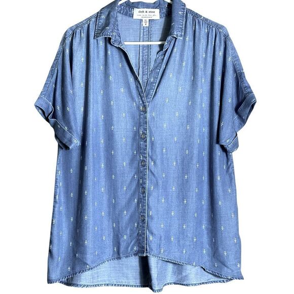 Cloth & Stone By Anthropologie Button Front Blue Denim Tencel Top Size Medium 📦 - Picture 3 of 9